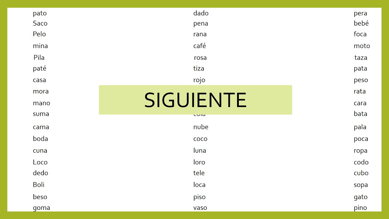 Palabras bisilabas nivel bajo vídeo - YouTube