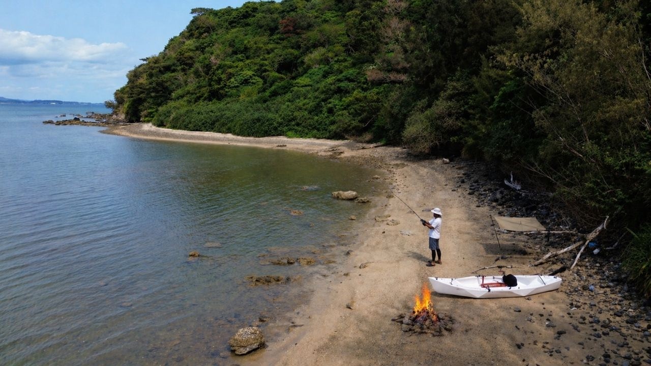 とある島で釣りキャンプ|大物に舟が引きずられた休日