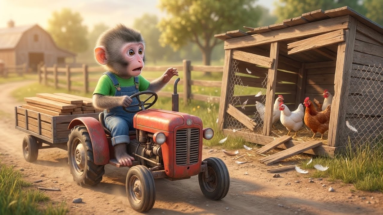 Baby Monkey’s Wood Truck Mission: Who Broke the Chicken Coop?! 🐒🚜🐔