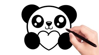 How to Draw PANDA HOLDING A HEART Easy and Simple