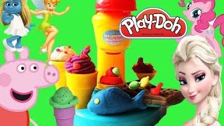 Play Doh Cooking ice cream and cake with Peppa Pig Elsa Frozen MLP Pony Smurfs Tinkerbell and Jake screenshot 2