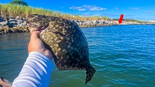 THIS is Why You Fish ROCK JETTIES! BIG FLOUNDER HERE!!