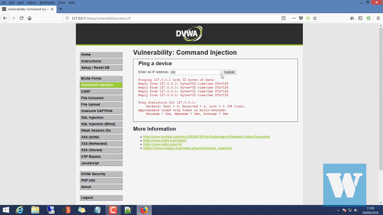 DVWA : Medium - Command injection - YouTube