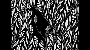 Seamless pattern with abstract white flowers and leaves on black background
