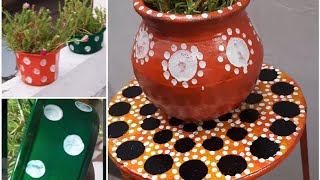 DIY polka dots painted  pots home decor/simple polka dot painting/pot making