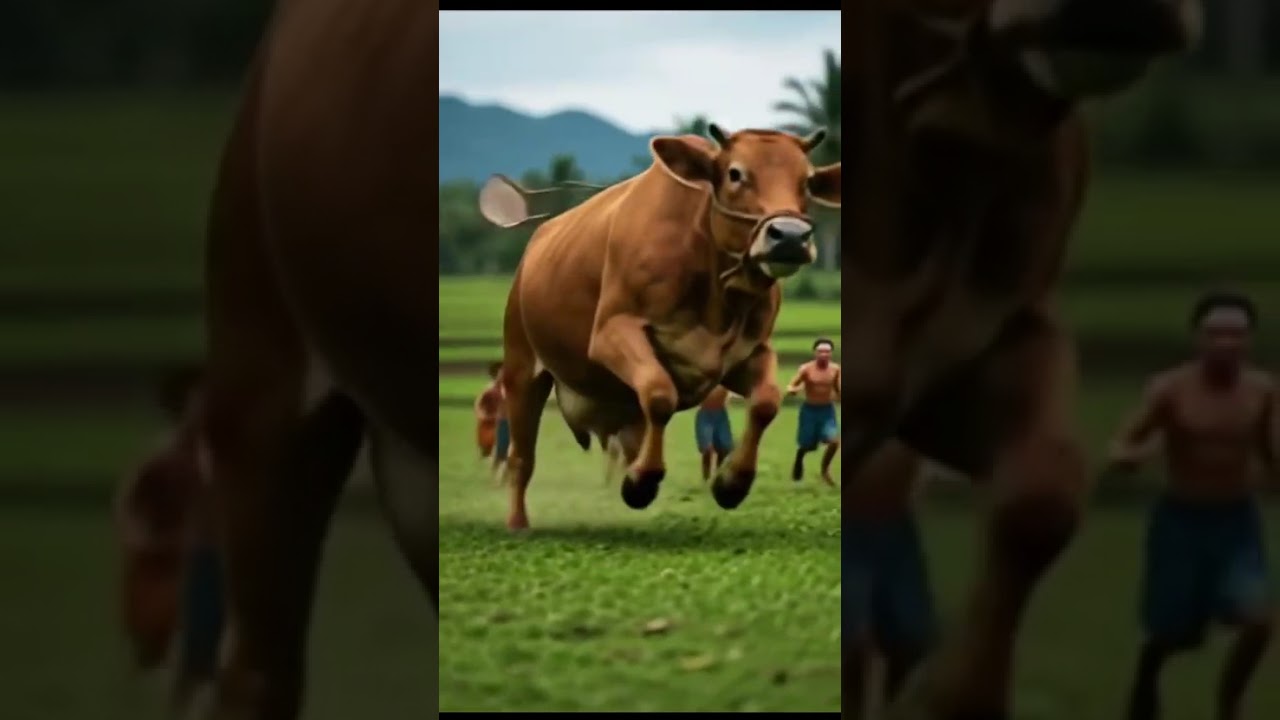 sekumpulan orang kampung kejar lembu terlepas,,raya haji,lembu korban 