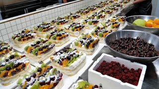 Удивительное массовое производство фруктовых тортов на кондитерской фабрике - корейская уличная еда