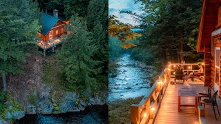 Early Fall Foliage at Riverside Log Cabin in the Mountains