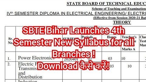 SBTE BIHAR Release New Syllabus of 4th Semester Diploma