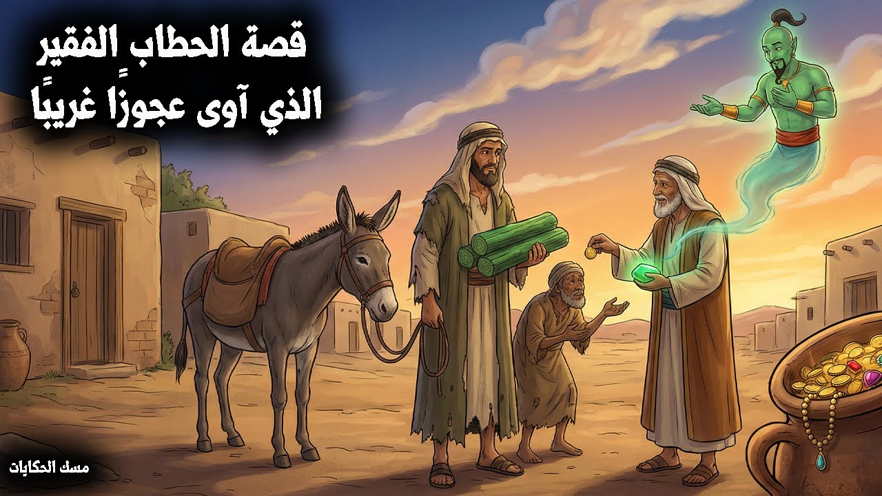 قصة الحطاب الذي أنقذ شيخًا غريبًا في ليلة باردة… فكافأه بثلاث حجارة خضراء غيرت مصيره ومصير القرية