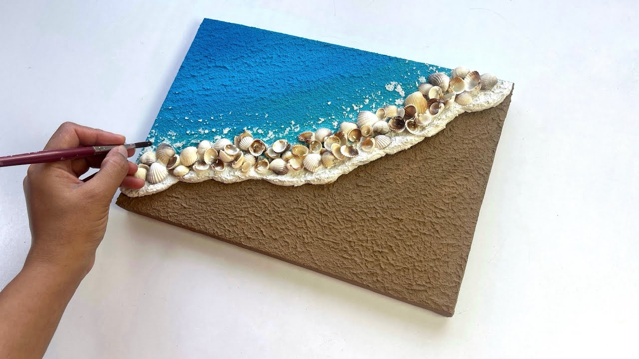 Creating a Textured Sea Painting with Real Seashells | Ocean Waves & ASMR Seashell Art