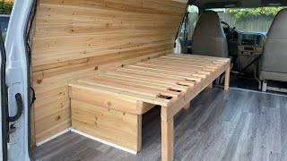 CAMPER VAN BED BUILD | How to- Slat Bed Build And Vinyl Floors GMC Safari Adventure Van Build EP. 8