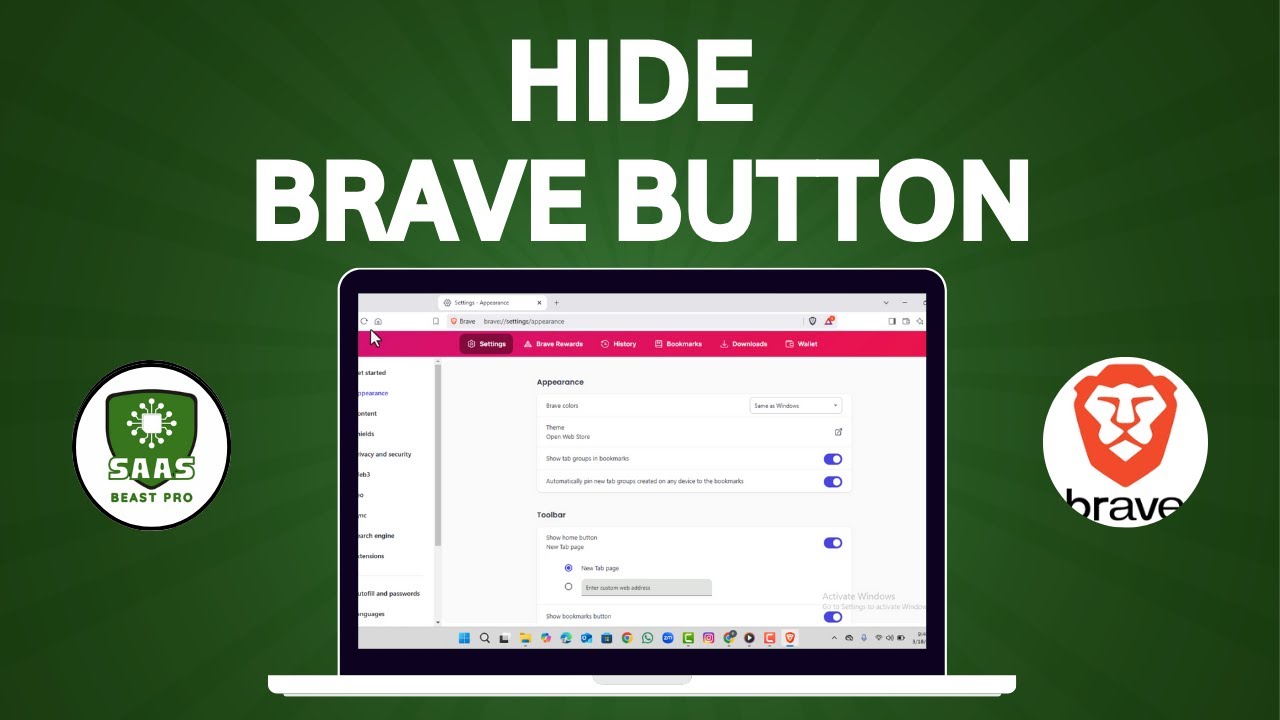 How To Show Or Hide The Home Button On The Brave Web Browser - Quick Tutorial
