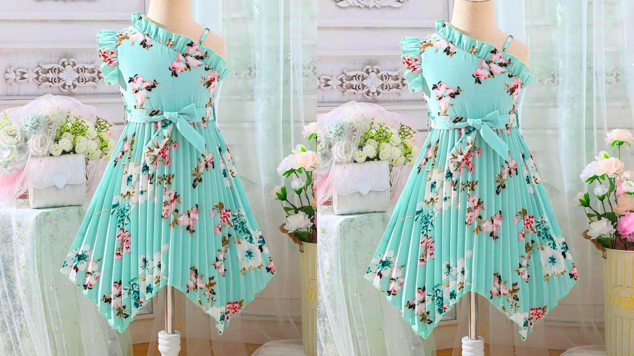 Beautiful New Pattern Handkerchief Ruffle Belted Baby Frock Cutting and ...