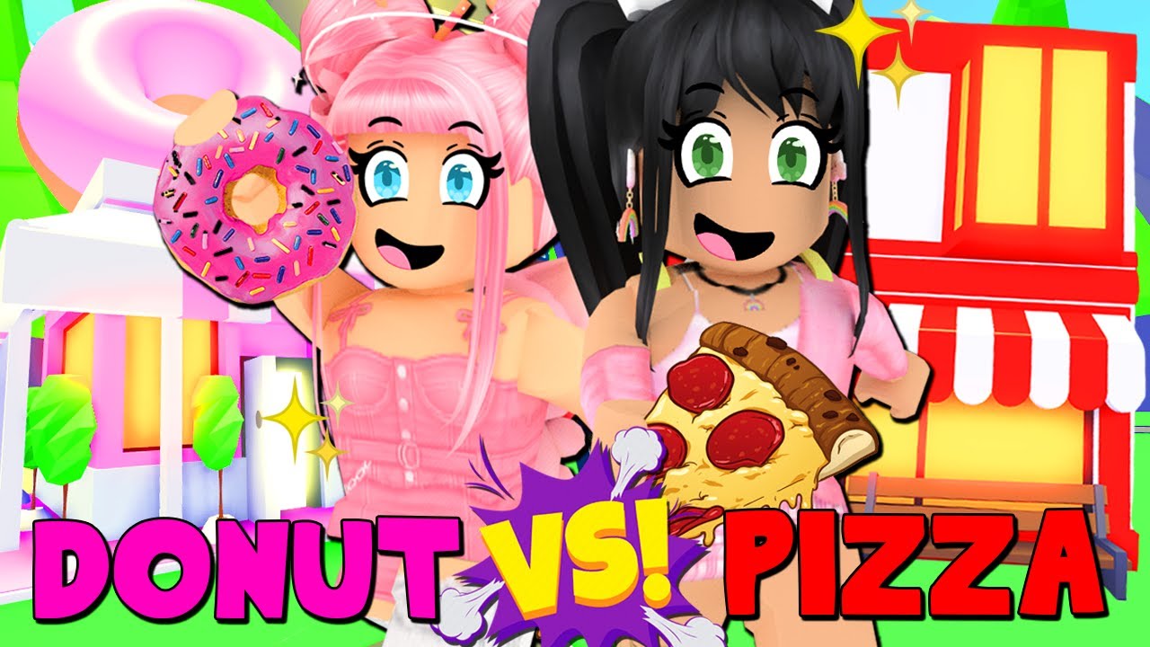 Who Builds Better In Adopt Me Roblox Pizza Vs Donut Shop Build Battle Youtube - krystin plays roblox face reveal