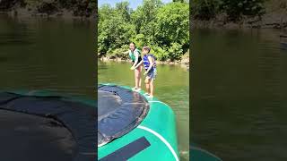 Water Trampoline Fun #gymnast #lifeofmisso #watertrampoline #fails #gymnasticfails #youtuber #kids