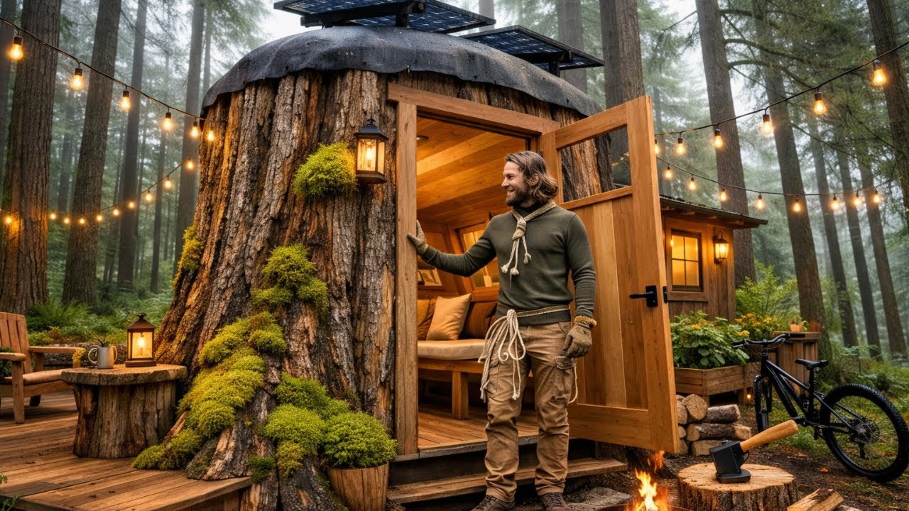 Building a house in the forest ASMR This man built a mini house inside ...