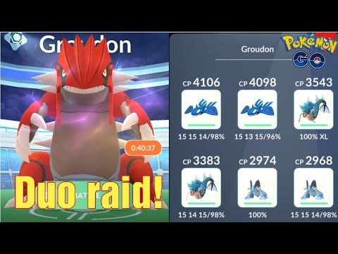 Pokémon GO - Duo Legendary Groudon raid - 2 players - Weather boost rainy - [Mud shot , Fire blast]