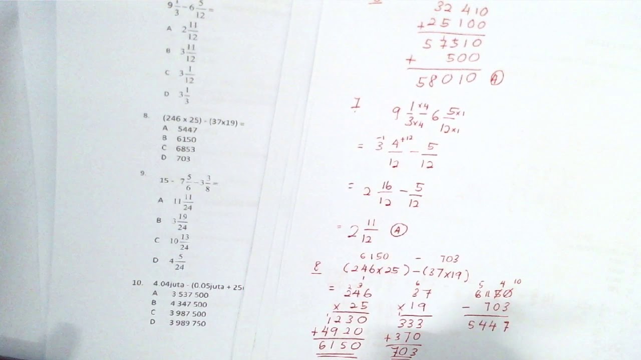 Matematik Tahun 6 Soalan Percubaan UPSR 2018 Episod 2 