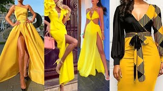 Top 49 yellow 💛 dress designs | women latest fashion outfits | mustard party & casual formal suits screenshot 4