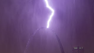 Lightning striking the Gateway Arch in St. Louis - June 30, 2023