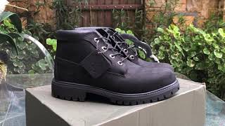 Close Up Detail Timberland Chukka Black Nubuck 4 Eye Boot