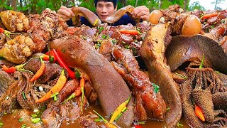 ต้มเครื่องในวัวจิ้มซีฟู๊ดแกล้มพริกสดแซ่บคักอีหลีครับพี่น้อง ASMR MUKBANG EATING SHOW#โก้อีสานพาแดก 