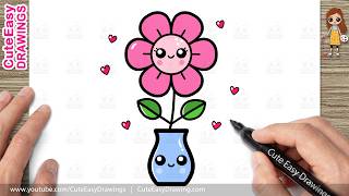 how draw cute flower vase easy step step kawaii flower drawing