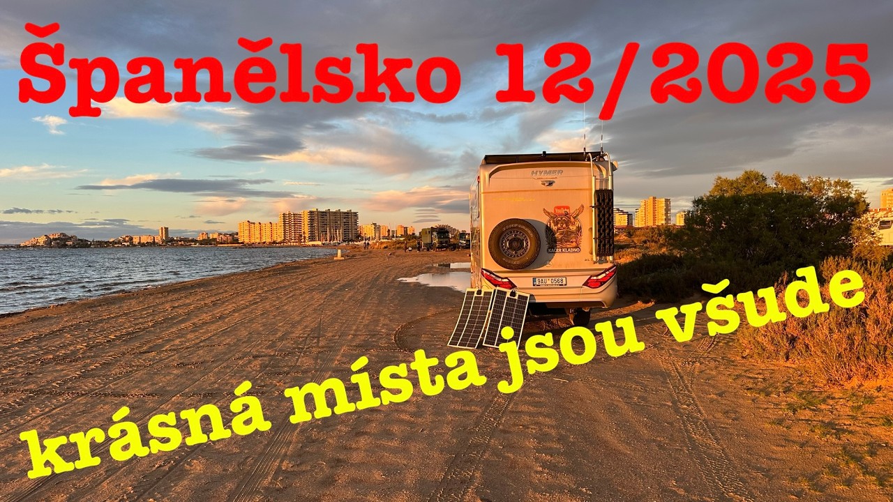 Španělsko prosinec 2025 z hor k moři, město, pláž, nečekané situace.Obytným vozem Mercedes Hymer 4x4