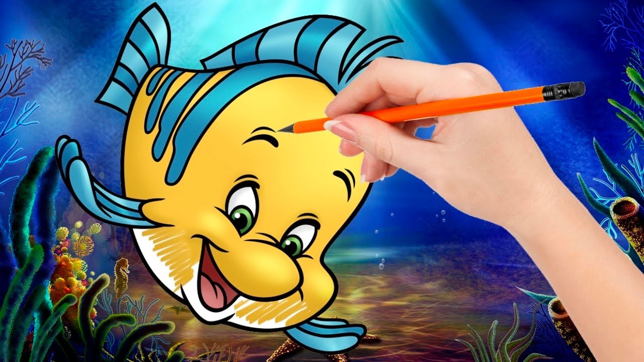 How To Draw Flounder From The Little Mermaid Youtube