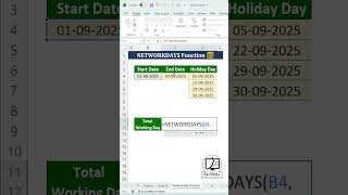 Excel NETWORKDAYS Function 📅 | Calculate Working Days Between Two Dates 🙂 #exceltips #excelshorts