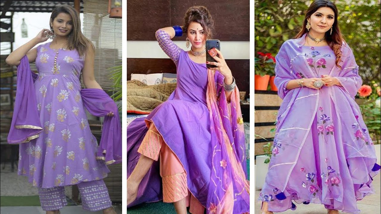 Purple Combination | Combination dresses, Long gown design, Purple contrast  color combinations dress