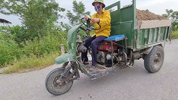 Cụ ông 75 tuổi lái công nông chở cát , máy xúc kobelko | 3 wheeler diy with wheel mounted sand truck