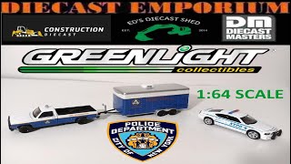 1:64 Scale Greenlight NYPD Dodge Charger Police & 1987 Chevy M1008 with SEMO Communications Trailer