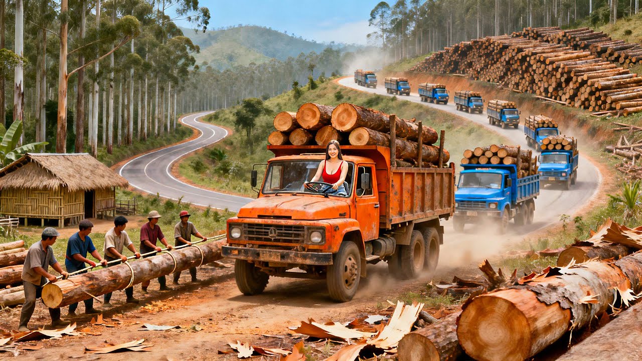 Use Trucks to Transport 1000+ Tons Giant Wood, Bricks And Cement to Villagers