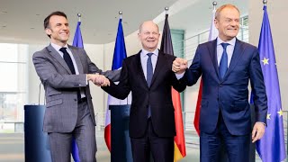 À Berlin, Macron, Tusk et Scholz se disent «unis» sur l'Ukraine après de vives tension