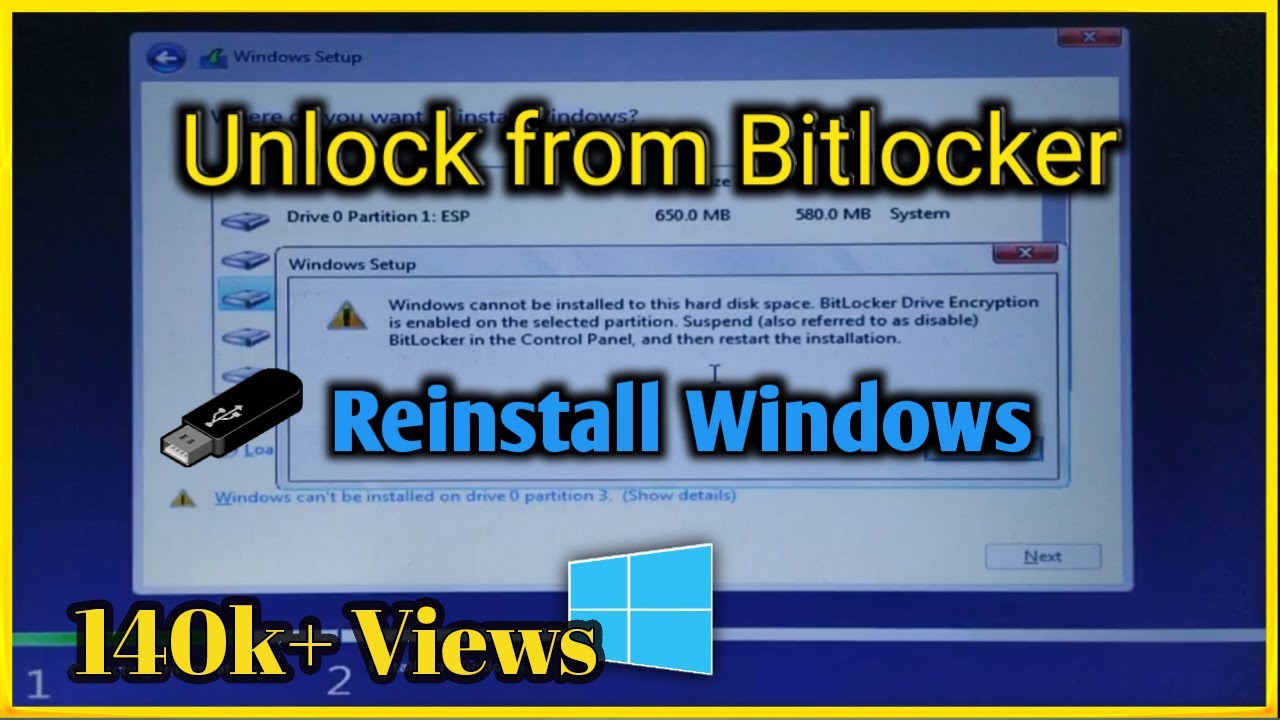  Update  How to install windows on Bitlocker Encrypted Drive | Reinstall Windows
