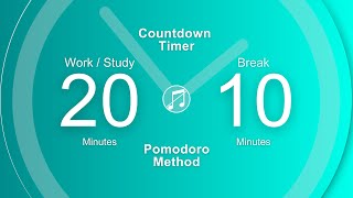 Pomodoro method | 4 x 20 / 10 min  2 hours of study / work | No music | Timer for deep focus | Cyan