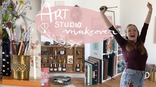 ART STUDIO MAKEOVER   cozy art vlog with thrifting, studio organization and decorating