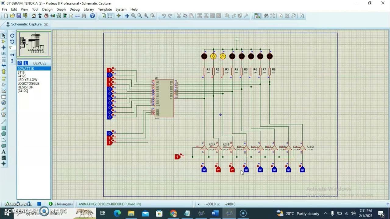 Semiconductor memory simulation using proteus - YouTube