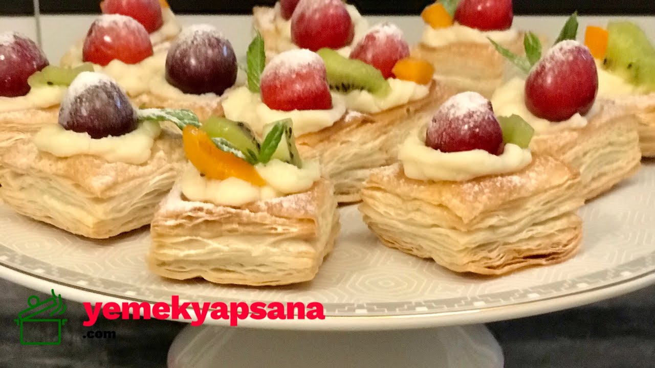 Pratik ve Çok Lezzetli! Meyveli Milföy Pasta, #dessert  #meyvelipasta #recipe #yemek #tatlı #pasta