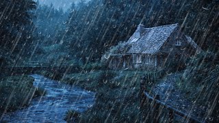 Quality sleep with sounds of heavy rain, thunder and streams in the house near the Night Forest #2