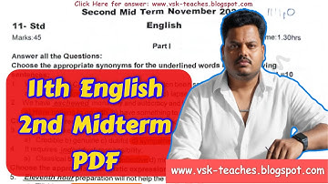 11th English 2nd Midterm Question Paper 2024 PDF with Official Answer Key