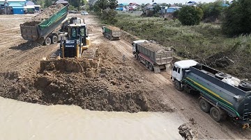 Best Project Filling Land! SHANTUI Dozer DH7C3 Working with Dump Trucks Team.