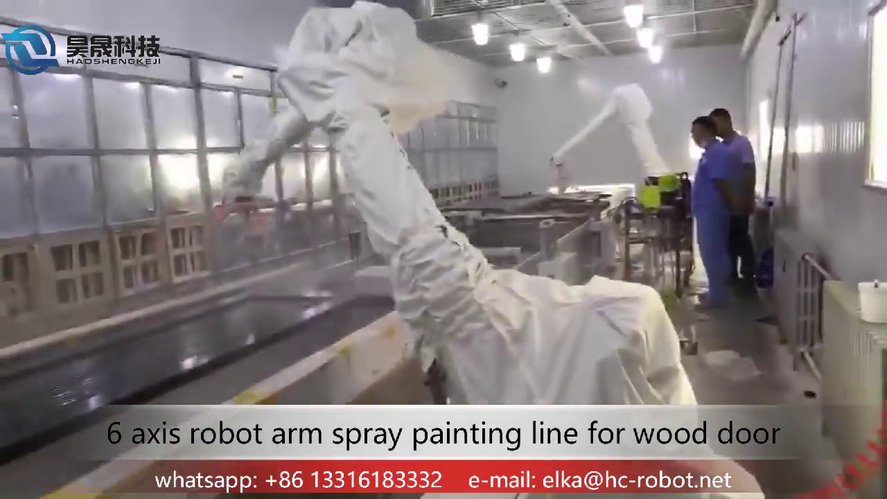 6 axis robot arm spray painting line for wood door - YouTube