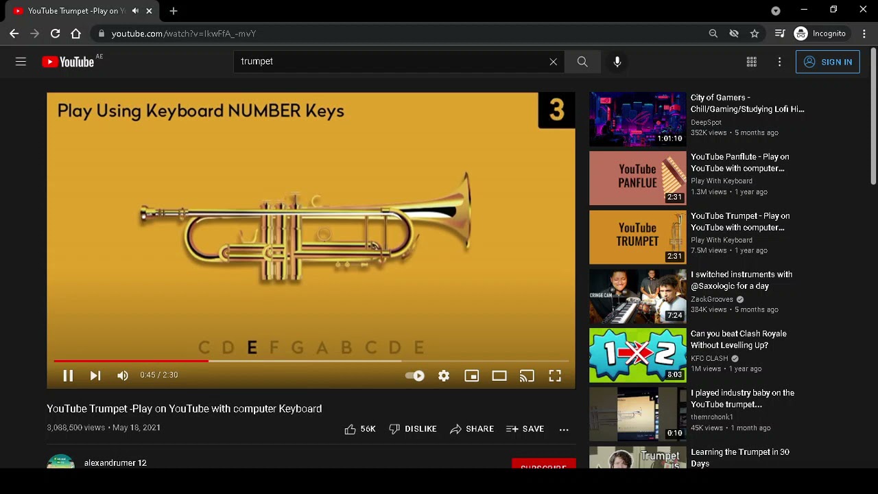 Playing industrial baby on Youtube trumpet(shorts) YouTube