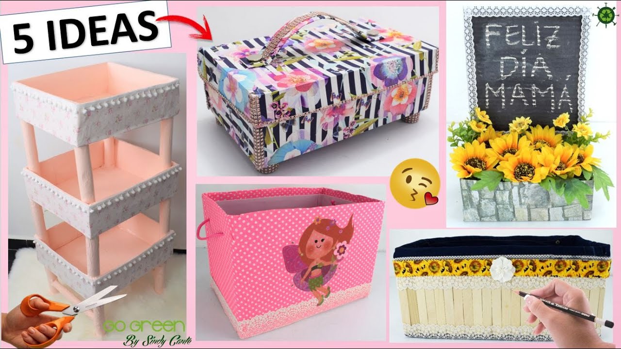 5 CARDBOARD BOXES IDEAS (CRAFTS BEST OUT OF WASTE) 