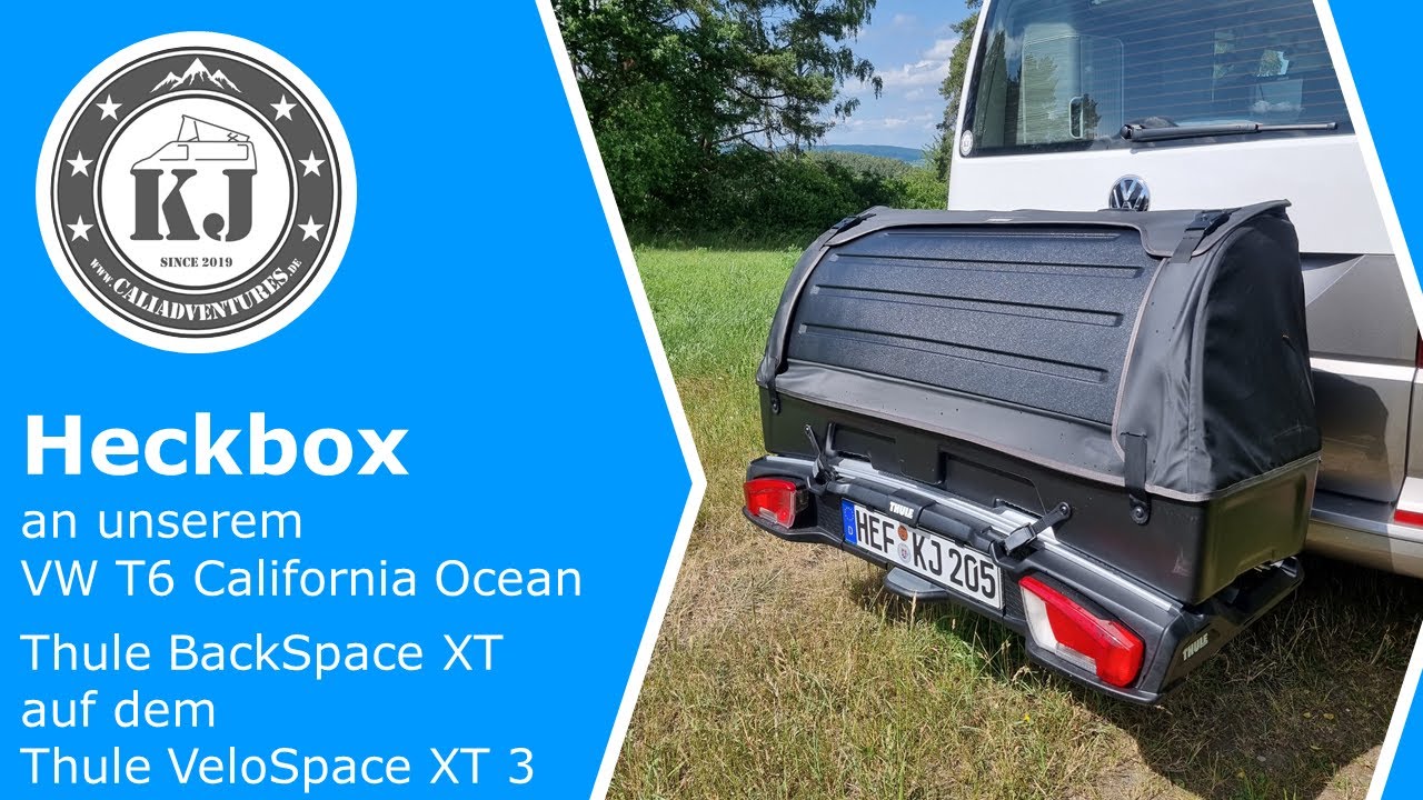 Heckbox an unserem VW T6 California Ocean - Thule BackSpace XT auf dem  Thule VeloSpace XT 3 