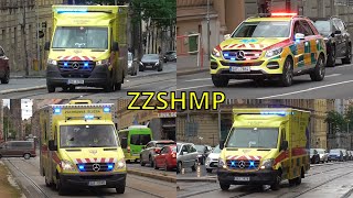4x Záchranná služba/Ambulance ZZSHMP Prague responding with lights and sirens