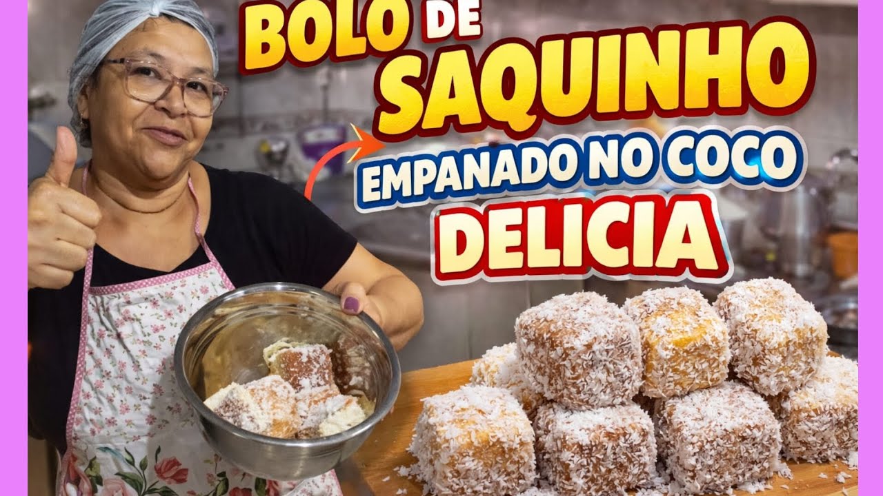 Bolo de saquinho empanado no coco molhadinho gelado delicioso 😋 